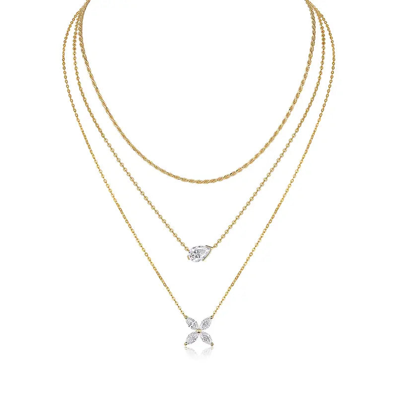 Stacked Pear&Marquise Mossanite Sepals Pendant