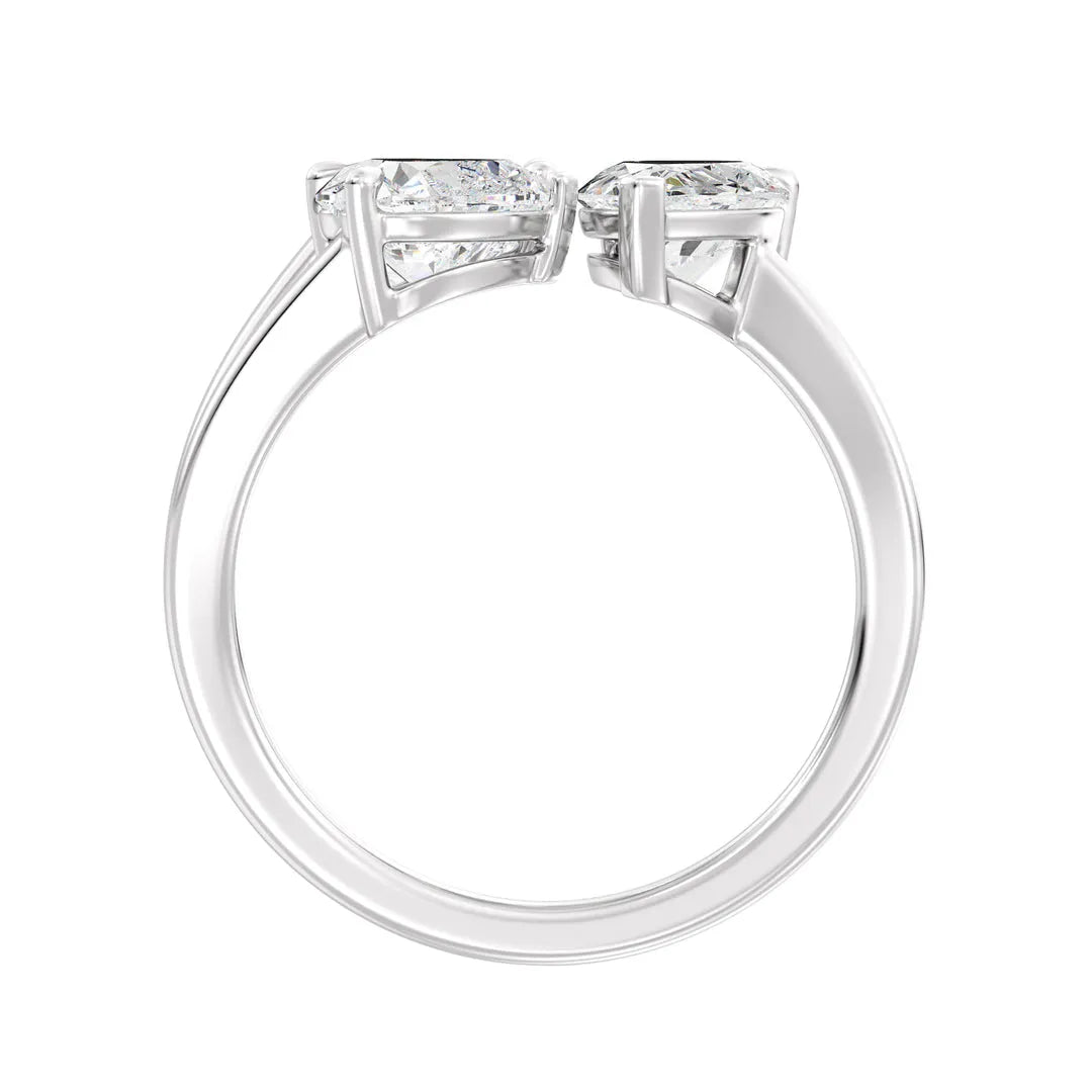 Three-Stone Toi et Moi Heart Pear & Emerald Moissanite Ring