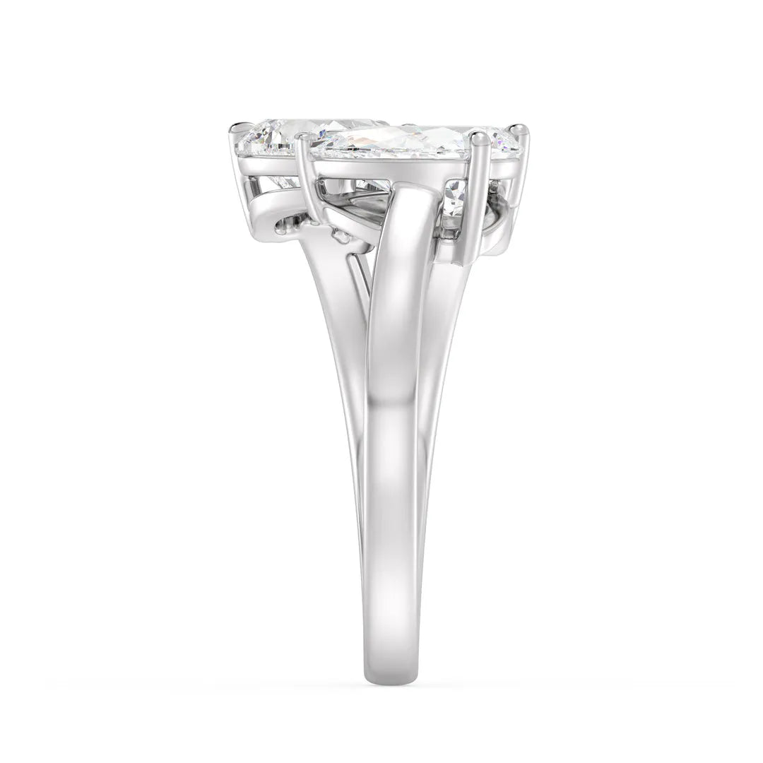 Three-Stone Toi et Moi Heart Pear & Emerald Moissanite Ring