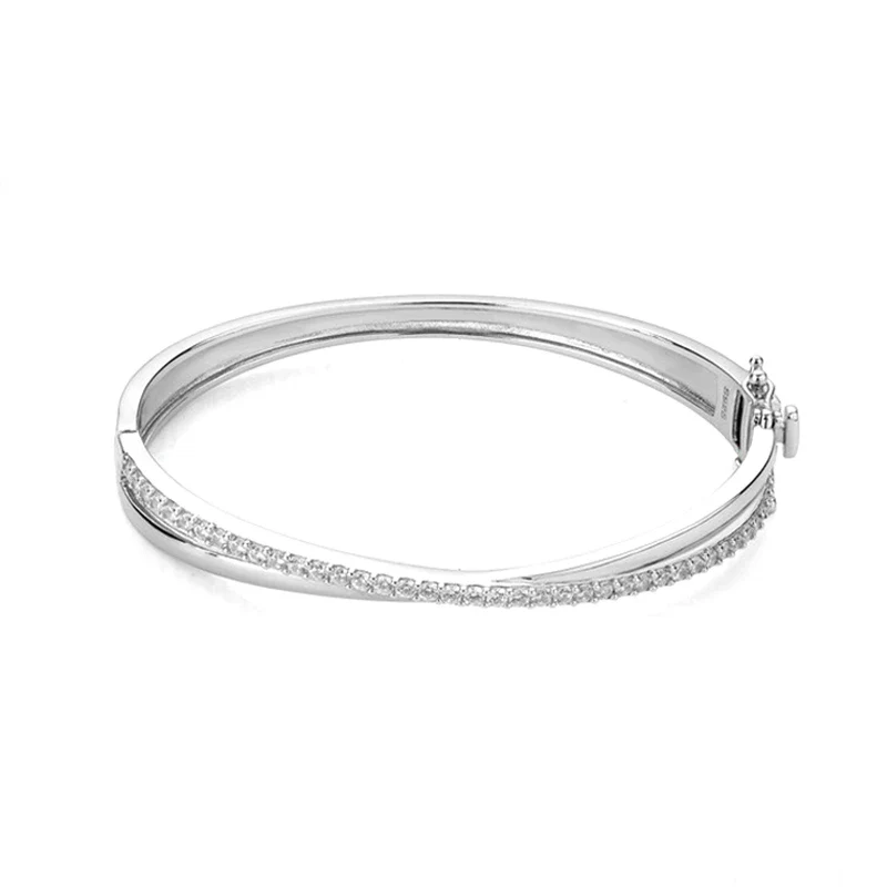Cross Pave Moissanite Bangle