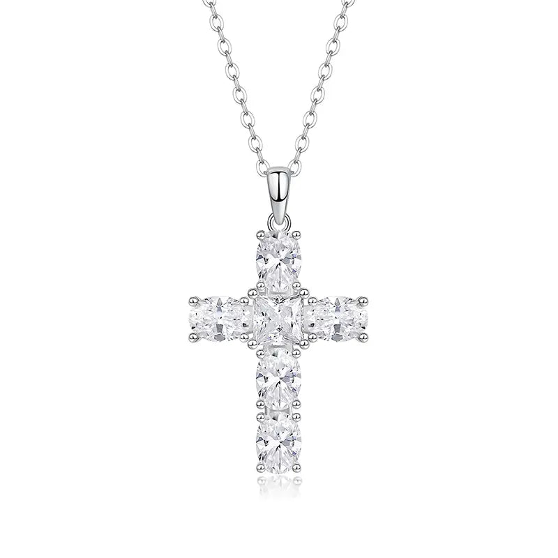 Princess&Oval Moissanite Cross Pendant