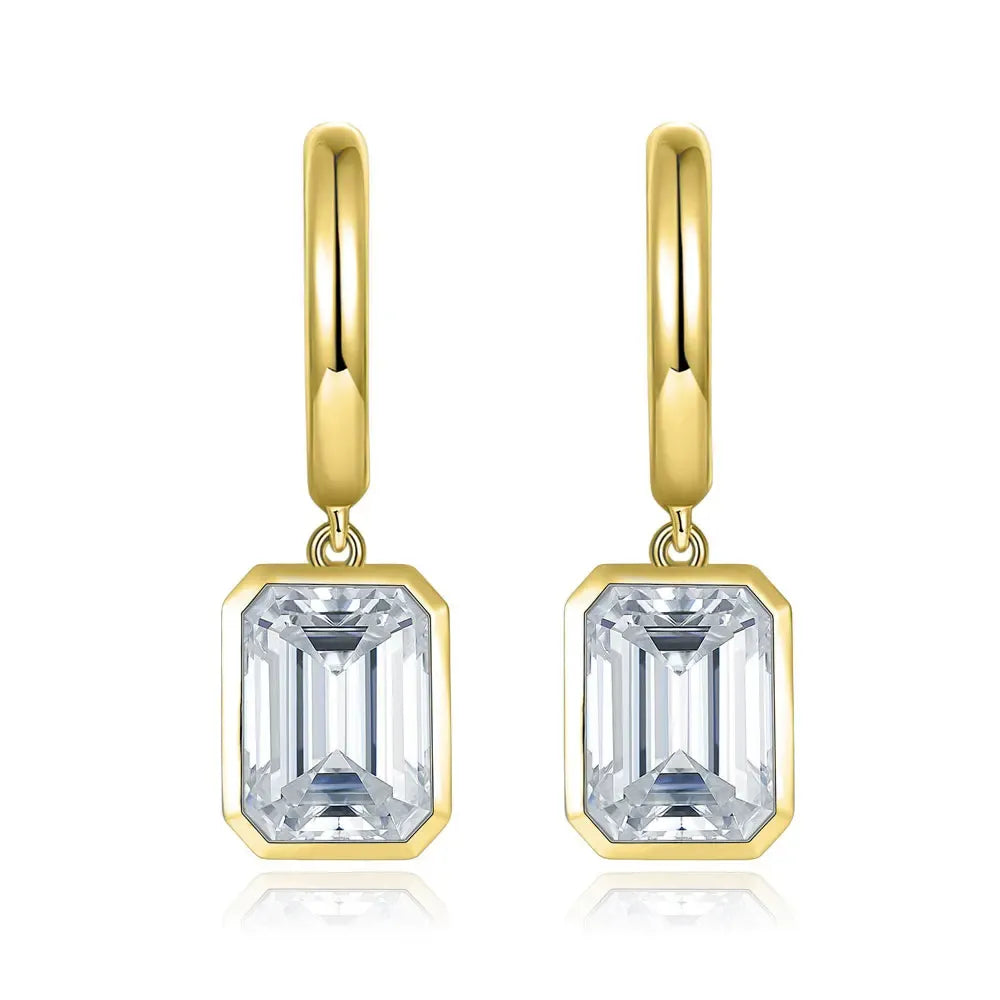 Emerald Bezel Drop Huggie Earrings