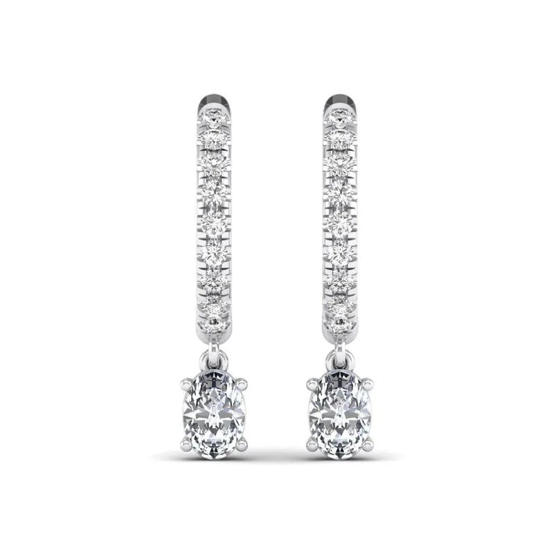 Pave Bar Solitaire Oval Moissanite Drop Earrings