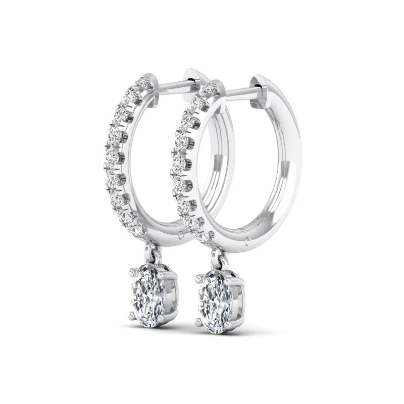 Pave Bar Solitaire Oval Moissanite Drop Earrings
