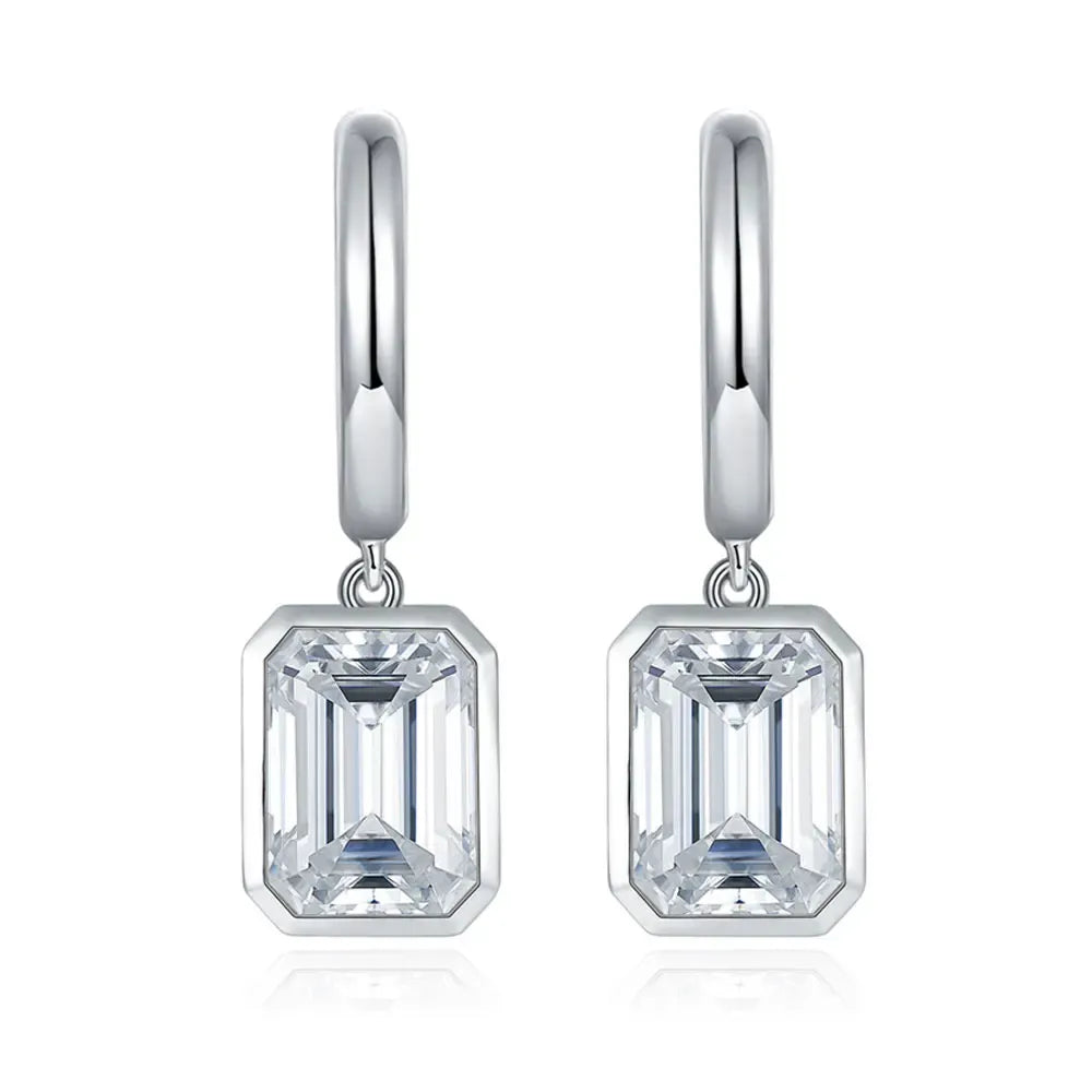 Emerald Bezel Drop Huggie Earrings