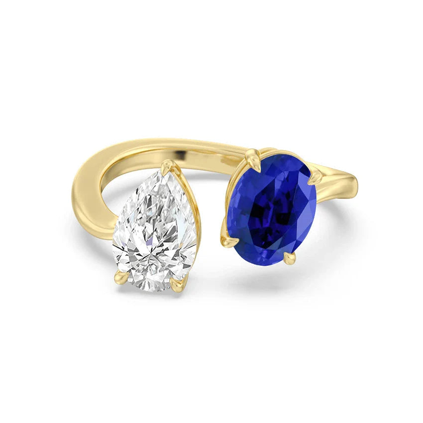 Oval Sapphire&Pear Moissanite Toi et Moi Ring