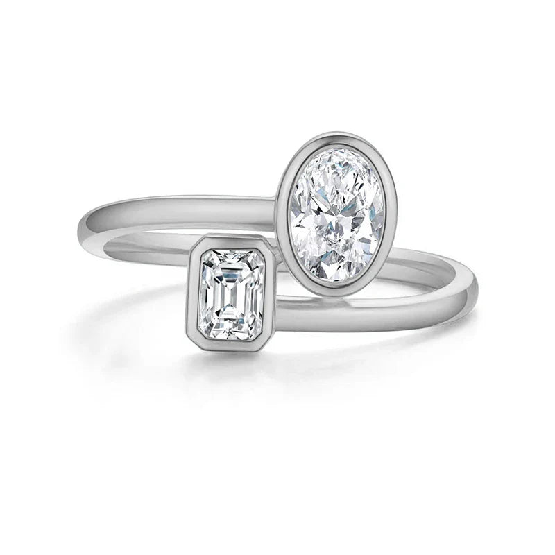 Oval&Emerald Diamond Bypass Ring