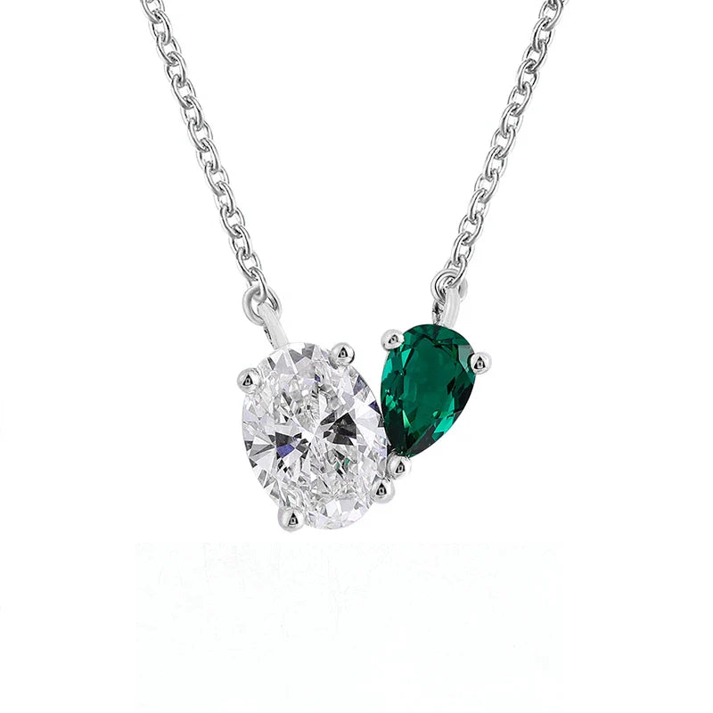 Oval Diamond&Pear-shaped Emerald Toi Et Moi Pendant